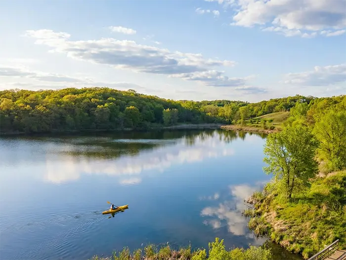 1,200 acres of parkland with pristine lakes for kayaking, hiking, and mountain biking.